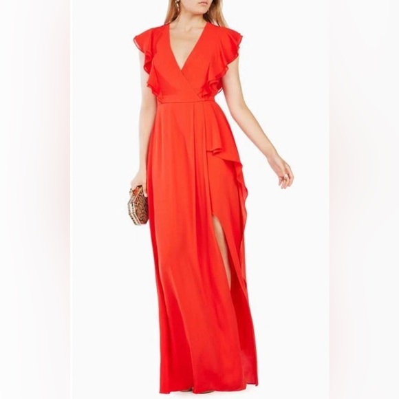 BCBGMAXAZRIA “Callie” Ruffle Wrap Gown – Size 4 – Bittersweet Red - Picture 2 of 8